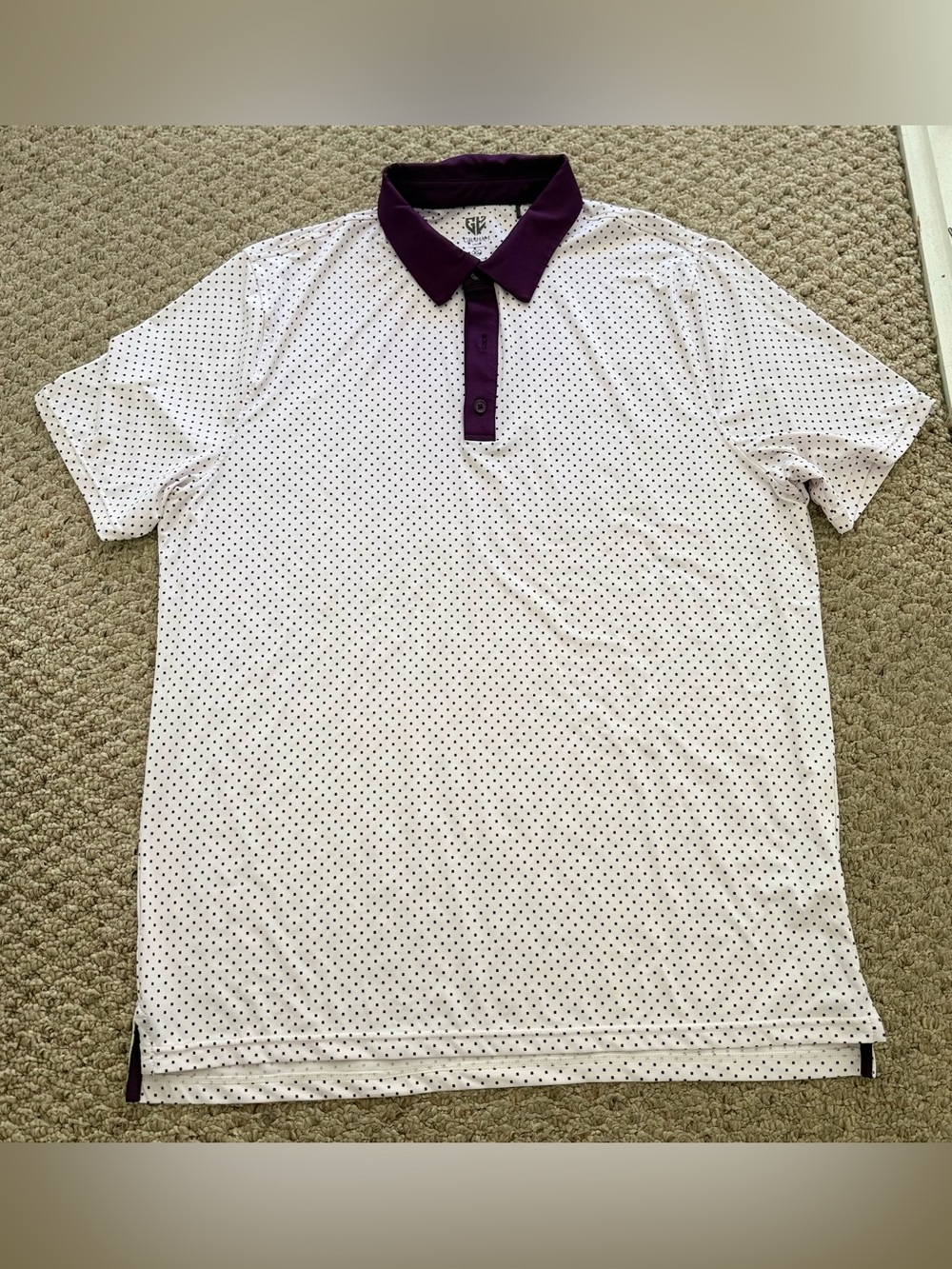 Graham Luxe Men's White Polo with Purple Square Print and Collar
